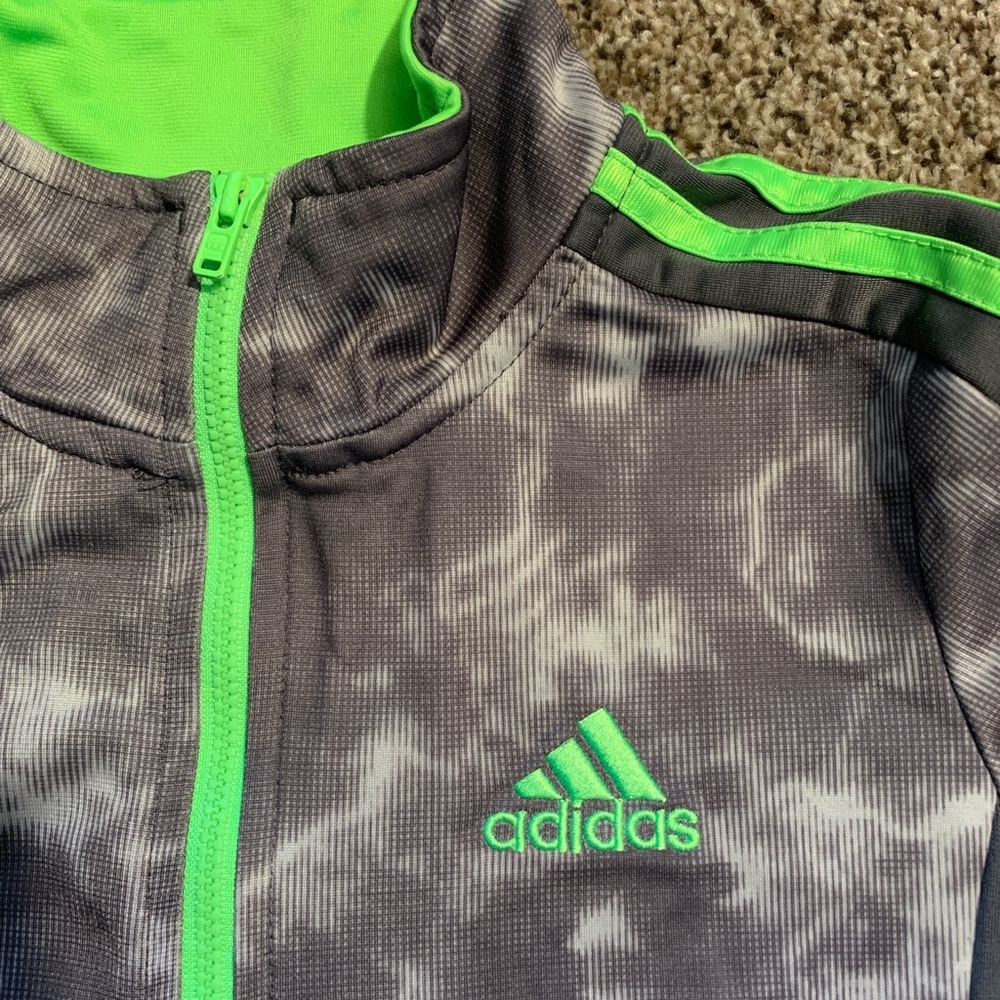 Adidas TrackJacket Toddler 7 Smoke Grey/Lime Green - Picture 3 of 4